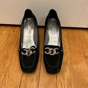 Anne Klein iFlex Suede Square-toe Heels with Chain Accents